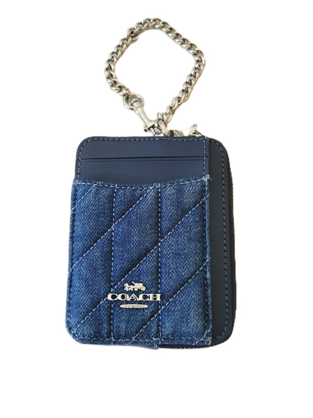 Coach CAR26 Zip Card Case Quilted Denim Jean Mini Leather Wallet